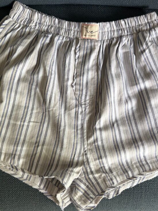 Free People Pants - Free People Cream and Blue Striped High Waist Lounge Shorts